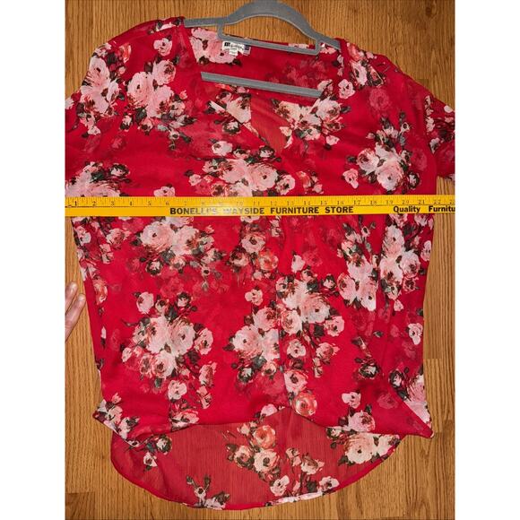 Kut From The Kloth Red Floral Semi Sheer Blouse Size L Lagenlook Boho Dressy - Picture 13 of 15